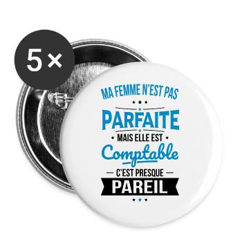 Ma femme pas parfaite mais elle est comptable - Lot de 5 grands badges (56 mm) - blanc - Devant