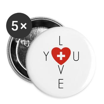 I Love Schweiz - Buttons groß 56 mm (5er Pack) - Weiß - Vorne