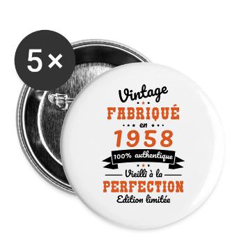 Anniversaire 65 ans - Vintage 1958 - Lot de 5 grands badges (56 mm) - blanc - Devant