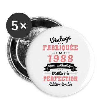 Anniversaire 35 ans - Vintage 1988 - Lot de 5 grands badges (56 mm) - blanc - Devant