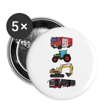 Fire brigade, bus, tractor, excavator - Buttons large 2.2''/56 mm (5-pack) - white - Front