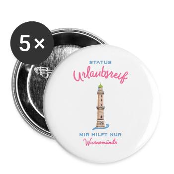 Kultiger alter Leuchtturm Warnemünde , Urlaubsreif - Buttons groß 56 mm (5er Pack) - Weiß - Vorne