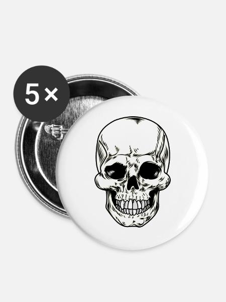 Schädel Schädel - Buttons groß 56 mm (5er Pack) - Weiß