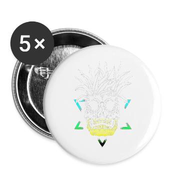 Squelette Squelette Os de patineur Tête de squelette de crâne - Lot de 5 grands badges (56 mm) - blanc - Devant