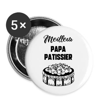 Meilleur papa pâtissier - Lot de 5 grands badges (56 mm) - blanc - Devant
