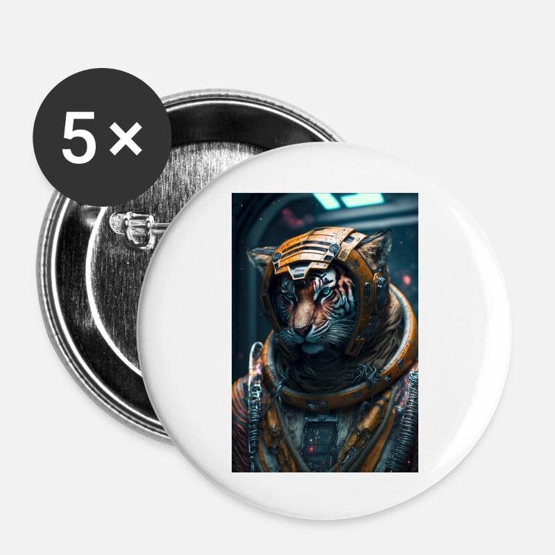 Tigers in space - Buttons large 2.2''/56 mm (5-pack) - white