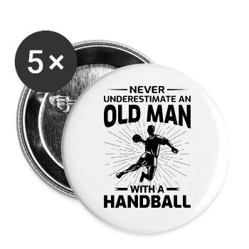 Alter Mann Handballspieler Handballer Papa Opa - Buttons groß 56 mm (5er Pack) - Weiß - Vorne
