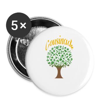 Cousinade Baum Natur zum Anpassen - Buttons groß 56 mm (5er Pack) - Weiß - Vorne