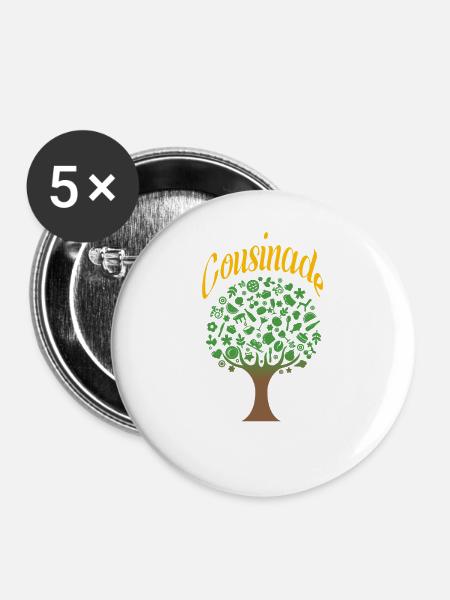 Cousinade Baum Natur zum Anpassen - Buttons groß 56 mm (5er Pack) - Weiß