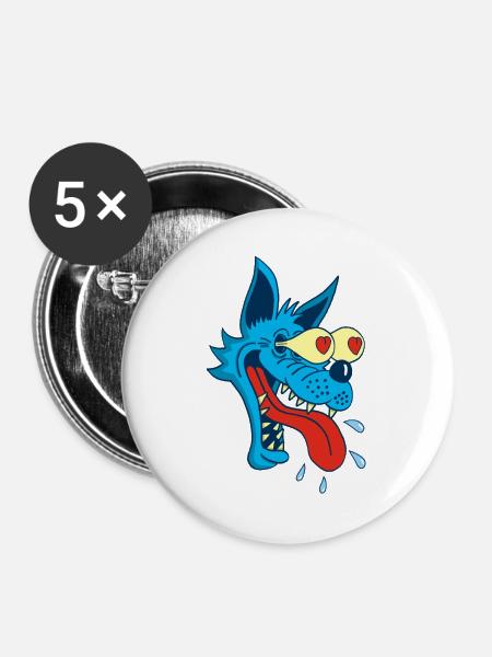 Blauer Wolf verliebt - Buttons groß 56 mm (5er Pack) - Weiß