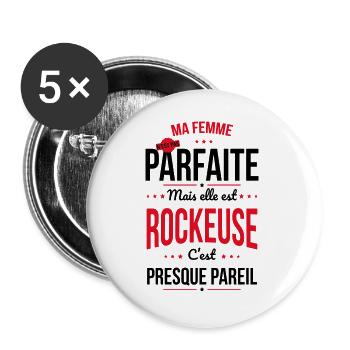 Ma femme n'est pas parfaite mais elle est rockeuse - Lot de 5 grands badges (56 mm) - blanc - Devant
