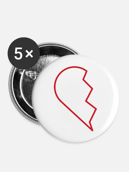 halbes Herz (1/2) - Geschenkidee - Soulmate - Buttons groß 56 mm (5er Pack) - Weiß