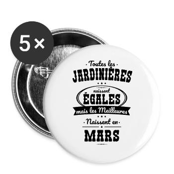 Jardinières égales meilleures naissent en Mars - Lot de 5 grands badges (56 mm) - blanc - Devant