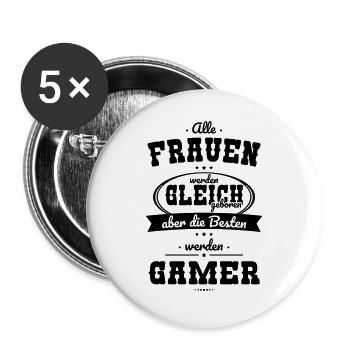 Alle Frauen gleich Besten werden Gamer - Buttons groß 56 mm (5er Pack) - Weiß - Vorne