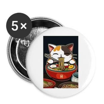 Katze Japanische Ramen Otaku Anime - Buttons groß 56 mm (5er Pack) - Weiß - Vorne