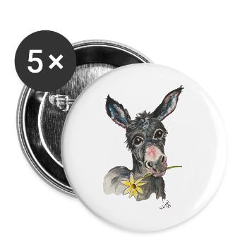 Esel "Bruno" - Buttons groß 56 mm (5er Pack) - Weiß - Vorne
