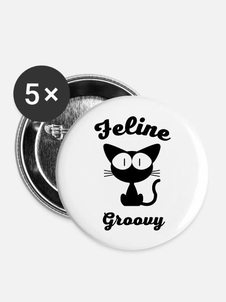 feline groovy Katze Lustig - Buttons groß 56 mm (5er Pack) - Weiß