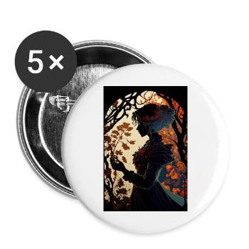 Fille Chinoise Asiatique Dessin - Lot de 5 grands badges (56 mm) - blanc - Devant