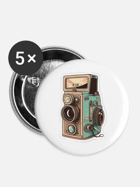 Retro-Kamera - Buttons groß 56 mm (5er Pack) - Weiß