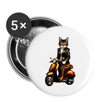 Steampunk-Katze - Buttons groß 56 mm (5er Pack) - Weiß - Vorne