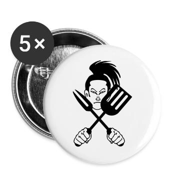 Japanischer Samurai-Koch - Buttons groß 56 mm (5er Pack) - Weiß - Vorne