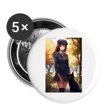 Anime Girl Manga Cat Cadeau - Lot de 5 grands badges (56 mm) - blanc - Devant