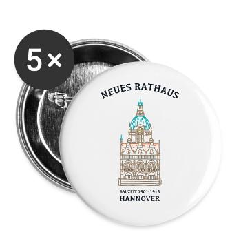Hannover, Südseite Neues Rathaus, Wahrzeichen - Buttons groß 56 mm (5er Pack) - Weiß - Vorne