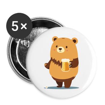 Cute teddy bear with beer - Buttons large 2.2''/56 mm (5-pack) - white - Front