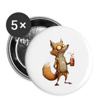 verrückter Fuchs mit Bier - Buttons groß 56 mm (5er Pack) - Weiß - Vorne
