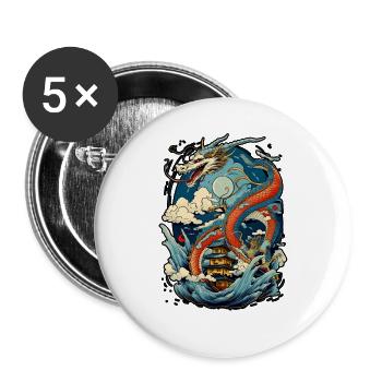 Chinese dragon Illustration on a flat color - Lot de 5 grands badges (56 mm) - blanc - Devant