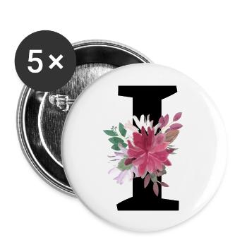Lettre i floral - Lot de 5 grands badges (56 mm) - blanc - Devant