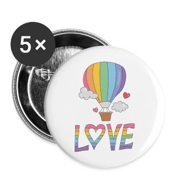 Gay Pride Love Rainbow Hot Air Balloon - Buttons large 2.2''/56 mm (5-pack) - white - Front
