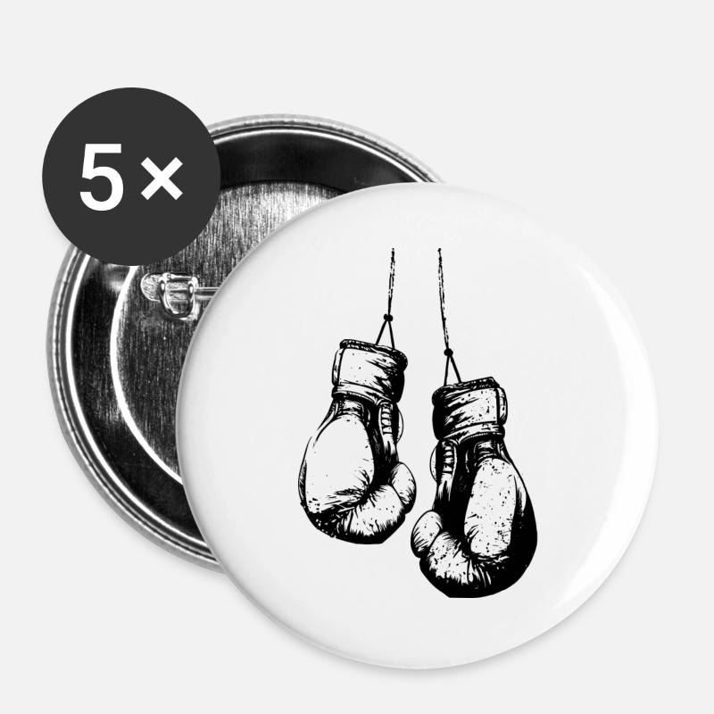 Hanging boxing gloves black - Buttons large 2.2''/56 mm (5-pack) - white