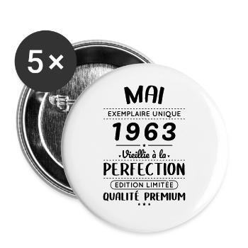 Anniversaire 60 ans - Mai 1963 Perfection - Lot de 5 grands badges (56 mm) - blanc - Devant