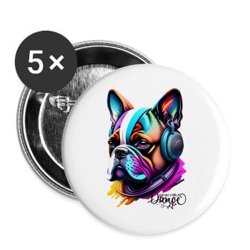 RAP-MUSIK, FRANZÖSISCHE BULLDOGGE - Buttons groß 56 mm (5er Pack) - Weiß - Vorne
