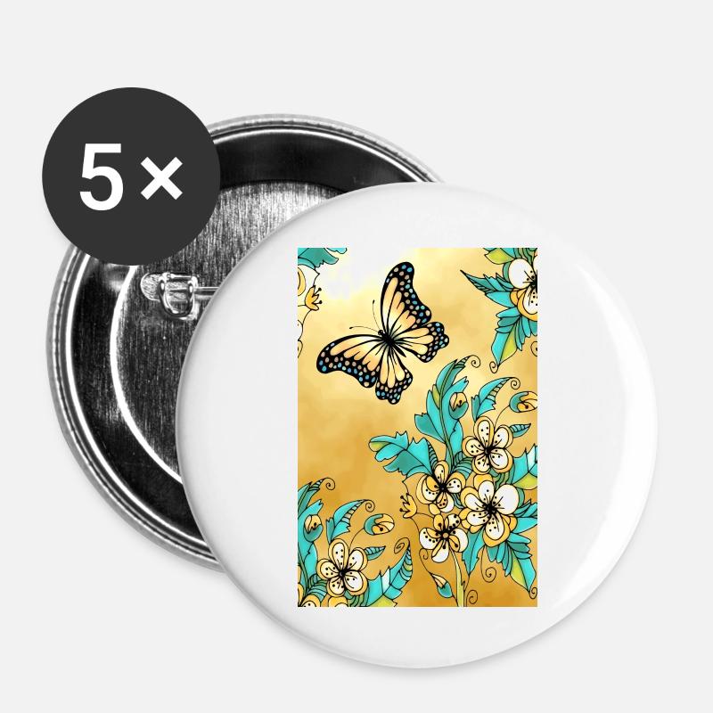 Schmetterling - Buttons groß 56 mm (5er Pack) - Weiß