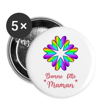 BONNE FÊTE MAMAN. MAMAN. FÊTE DES MÈRES. JE T'AIME - Lot de 5 grands badges (56 mm) - blanc - Devant