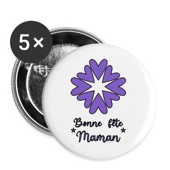 MAMAN. FÊTE DES MÈRES. BONNE FÊTE MAMAN. COEUR - Lot de 5 grands badges (56 mm) - blanc - Devant