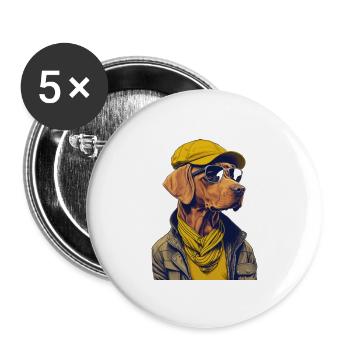 Cooler Magyar Vizsla mit Jacke und Mütze - Buttons groß 56 mm (5er Pack) - Weiß - Vorne