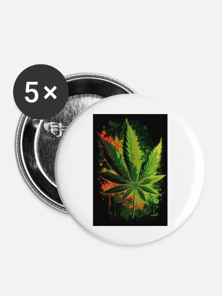 Marihuana Pflanze - Buttons groß 56 mm (5er Pack) - Weiß