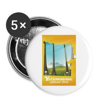 Yellowstone National Park map travel poster - Buttons large 2.2''/56 mm (5-pack) - white - Front