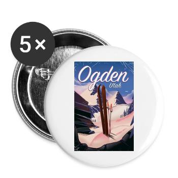 Affiche de ski Ogden Utah - Lot de 5 grands badges (56 mm) - blanc - Devant