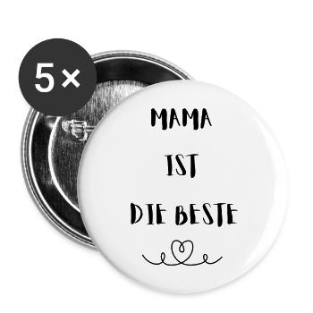 Mama ist die Beste - Muttertagsgeschenk - Buttons groß 56 mm (5er Pack) - Weiß - Vorne