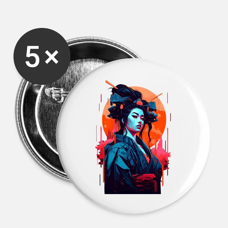 Retro Geisha - Buttons large 2.2''/56 mm (5-pack) - white
