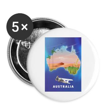 Australien Reisekarte - Buttons groß 56 mm (5er Pack) - Weiß - Vorne