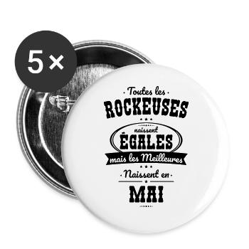 Rockeuses égales meilleures naissent en Mai - Lot de 5 grands badges (56 mm) - blanc - Devant