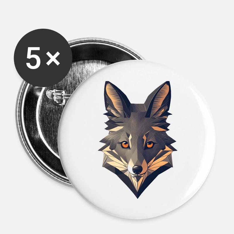 Minimalistic Fox Head - Buttons large 2.2''/56 mm (5-pack) - white