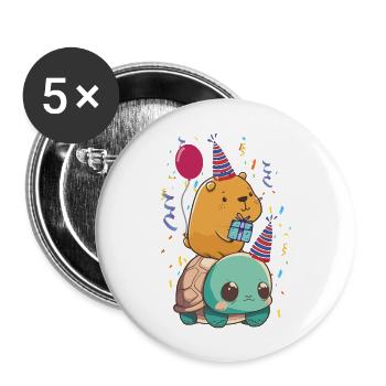 Capybara Geburtstag - Buttons groß 56 mm (5er Pack) - Weiß - Vorne