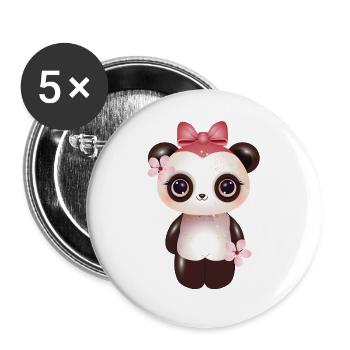 Panda mignon avec nœud rose et fleur de cerisier - Lot de 5 grands badges (56 mm) - blanc - Devant