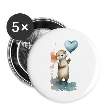 Otter Herz Aquarell - Buttons groß 56 mm (5er Pack) - Weiß - Vorne